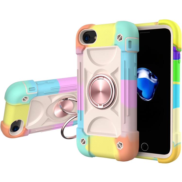 

Shockproof Silicone + PC Protective Case with Dual-Ring Holder For iPhone 6/6s/7/8/SE 2022 / SE 2020(Colorful Rose Gold)