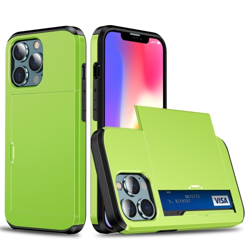 

For iPhone 13 mini Shockproof Armor Protective Case with Slide Card Slot (Green)