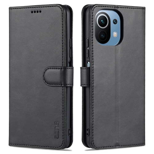 

For Xiaomi Mi 11 Lite AZNS Skin Feel Calf Texture Horizontal Flip Leather Case with Card Slots & Holder & Wallet(Black)