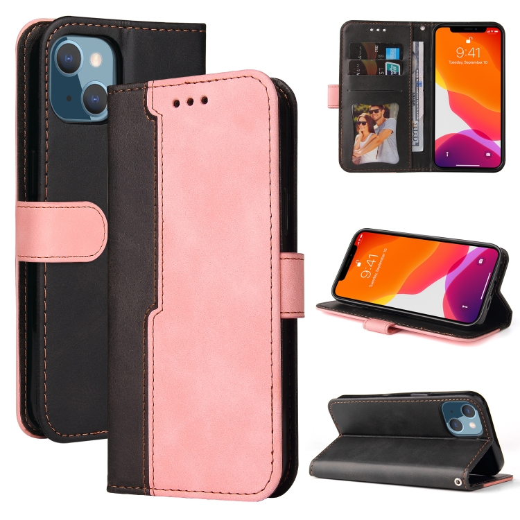 

Business Stitching-Color Horizontal Flip PU Leather Case with Holder & Card Slots & Photo Frame For iPhone 13 mini (Pink)