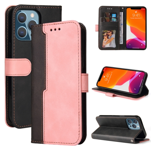 

Business Stitching-Color Horizontal Flip PU Leather Case with Holder & Card Slots & Photo Frame For iPhone 13 Pro (Pink)