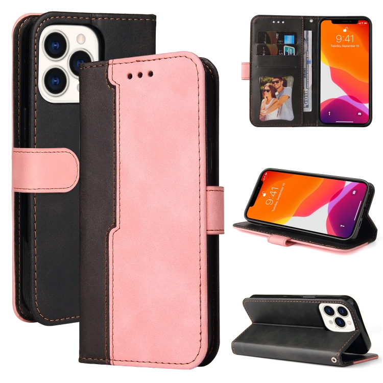 

Business Stitching-Color Horizontal Flip PU Leather Case with Holder & Card Slots & Photo Frame For iPhone 13 Pro Max (Pink)