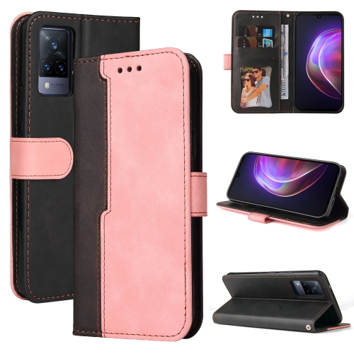 

For vivo V21 4G / 5G Business Stitching-Color Horizontal Flip PU Leather Case with Holder & Card Slots & Photo Frame(Pink)