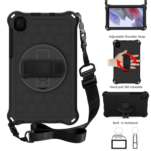 

For Samsung Galaxy Tab A7 Lite 8.7 2021 T220 / T225 360 Degree Rotation Honeycomb Shockproof Silicone PC Protective Case with Holder & Shoulder Strap & Hand Strap(Black)