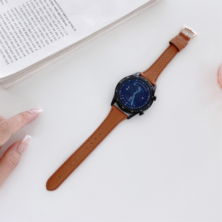 

22mm Small Waist Lychee Texture Leather Watch Band(Brown)