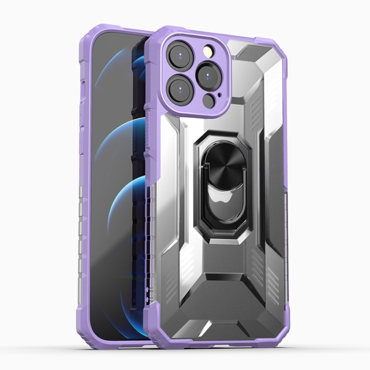 

PC + TPU Shockproof Protective Case with Metal Ring Holder For iPhone 13 Pro Max(Purple)