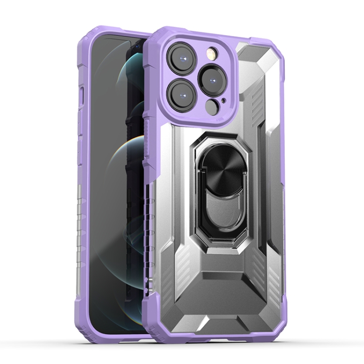 

PC + TPU Shockproof Protective Case with Metal Ring Holder For iPhone 13 Pro(Purple)
