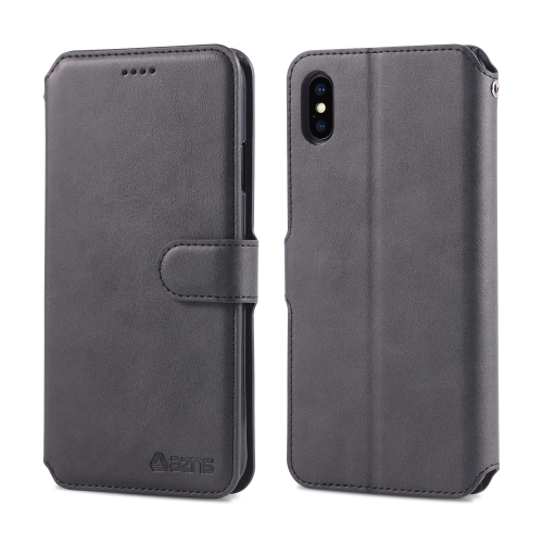 

For iPhone X / XS AZNS Calf Texture Magnetic Horizontal Flip PU Leather Case with Holder & Card Slots & Photo Frame(Black)