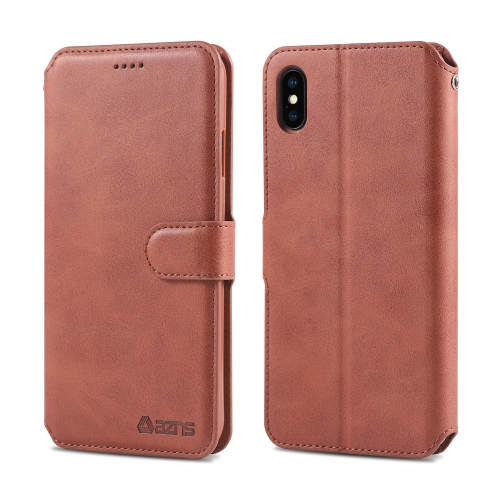 

For iPhone X / XS AZNS Calf Texture Magnetic Horizontal Flip PU Leather Case with Holder & Card Slots & Photo Frame(Brown)