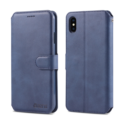 

For iPhone X / XS AZNS Calf Texture Magnetic Horizontal Flip PU Leather Case with Holder & Card Slots & Photo Frame(Blue)