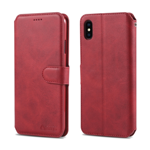 

For iPhone X / XS AZNS Calf Texture Magnetic Horizontal Flip PU Leather Case with Holder & Card Slots & Photo Frame(Red)