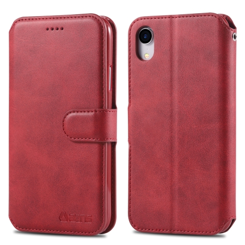 

For iPhone XR AZNS Calf Texture Magnetic Horizontal Flip PU Leather Case with Holder & Card Slots & Photo Frame(Red)