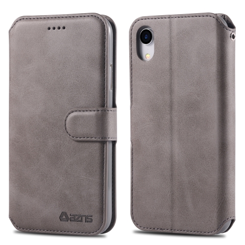 

For iPhone XR AZNS Calf Texture Magnetic Horizontal Flip PU Leather Case with Holder & Card Slots & Photo Frame(Gray)