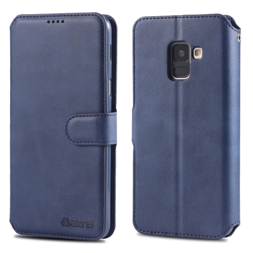 

For Galaxy A6 2018 AZNS Calf Texture Magnetic Horizontal Flip PU Leather Case with Holder & Card Slots & Photo Frame(Blue)