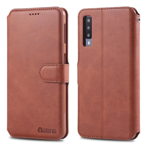 

For Galaxy A50 AZNS Calf Texture Magnetic Horizontal Flip PU Leather Case with Holder & Card Slots & Photo Frame(Brown)