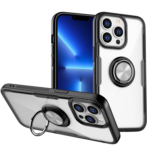 

Shockproof Transparent TPU + Acrylic Protective Case with Ring Holder For iPhone 13 Pro Max(Silver Black)