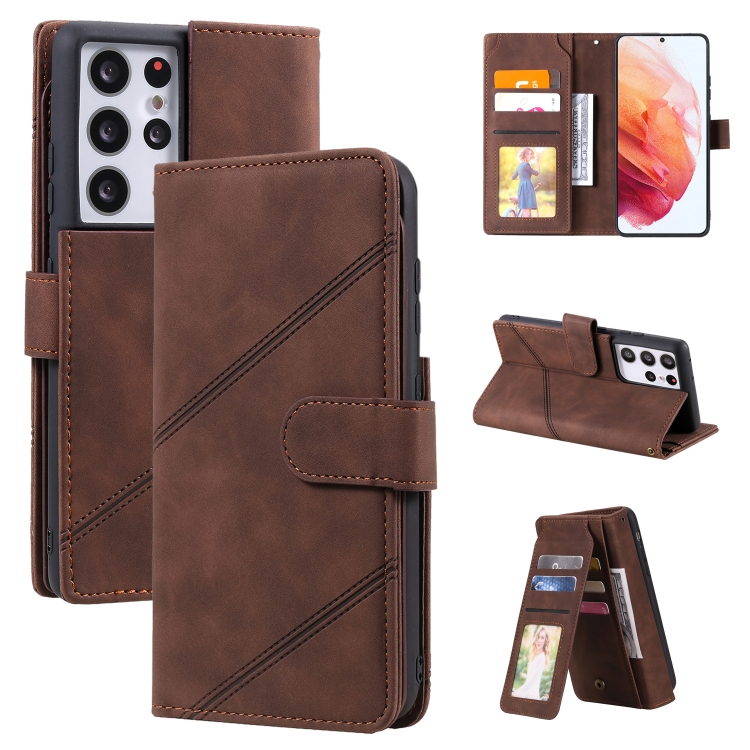 

For Samsung Galaxy S21 Ultra 5G Skin Feel Business Horizontal Flip PU Leather Case with Holder & Multi-Card Slots & Wallet & Lanyard & Photo Frame(Brown)