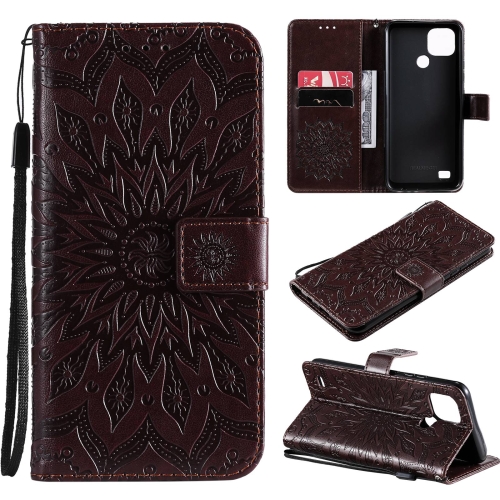 

For OPPO Realme C20 / C21 Sun Embossing Pattern Horizontal Flip Leather Case with Card Slot & Holder & Wallet & Lanyard(Brown)