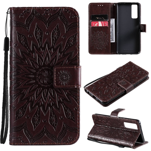 

For vivo Y72 5G / iQOO Z3 Sun Embossing Pattern Horizontal Flip Leather Case with Card Slot & Holder & Wallet & Lanyard(Brown)