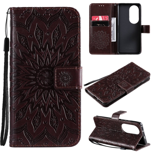 

For Huawei P50 Pro Sun Embossing Pattern Horizontal Flip Leather Case with Card Slot & Holder & Wallet & Lanyard(Brown)