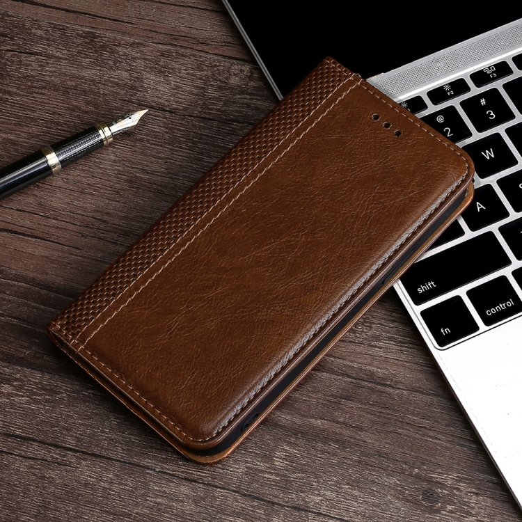 

For Samsung Galaxy M01 Core Grid Texture Magnetic PU + TPU Horizontal Flip Leather Case with Holder & Card Slot(Brown)