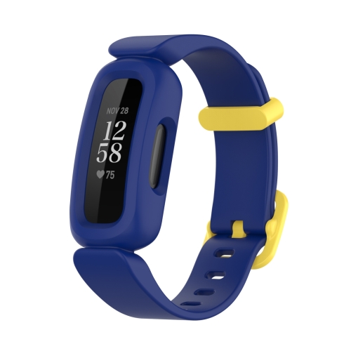 

For Fitbit Ace 3 Silicone Integrated Watch Band(Dark Blue Yellow Buckle)