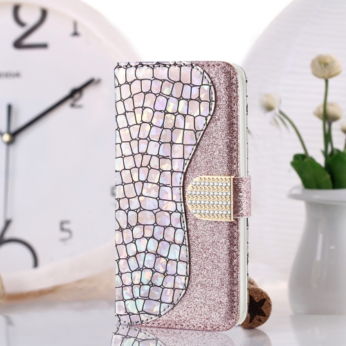 

For iPhone 13 Pro Laser Glitter Powder Matching Crocodile Texture Horizontal Flip Leather Case with Card Slots & Holder & Wallet (Silver)