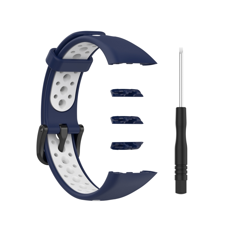

For Huawei Band 6 / Honor Band 6 Universal Two-color Breathable Silicone Watch Band(Midnight Blue White)