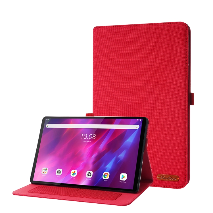 

For Lenovo Tab K10 Fabric Texture Horizontal Flip TPU Leather Case with Holder(Red)