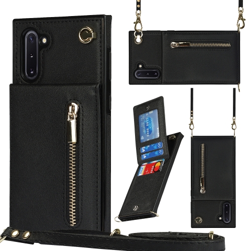 

For Samsung Galaxy Note10 Cross-body Zipper Square TPU+PU Back Cover Case with Holder & Card Slots & Wallet & Strap(Black)
