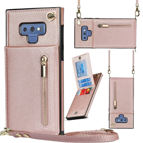 

For Samsung Galaxy Note9 Cross-body Zipper Square TPU+PU Back Cover Case with Holder & Card Slots & Wallet & Strap(Rose Gold)