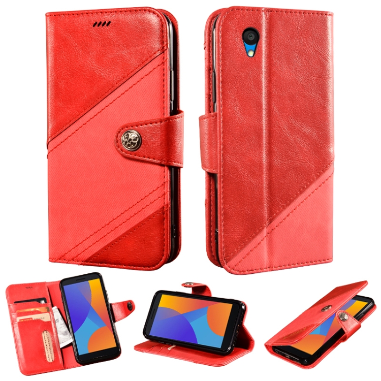 

For Alcatel 1 2021 Contrast Color Splicing Retro Texture Horizontal Flip PU Leather Case with Card Slots & Holder & Wallet(Red)