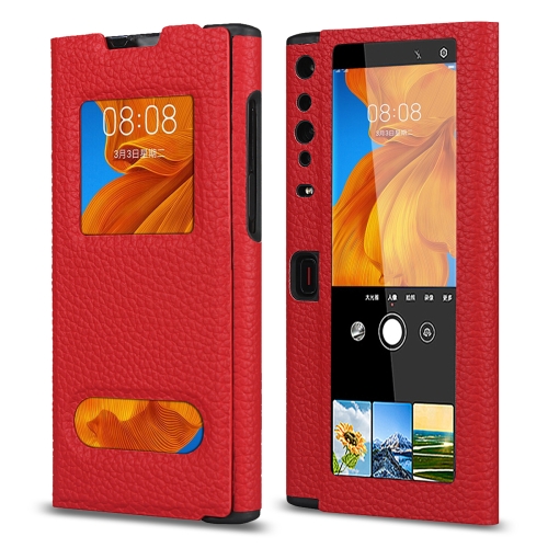 

For Huawei Mate Xs Lychee Texture Smart View Window Horizontal Flip Leather Case with Holder & Sleep / Wake-up Function(Red)