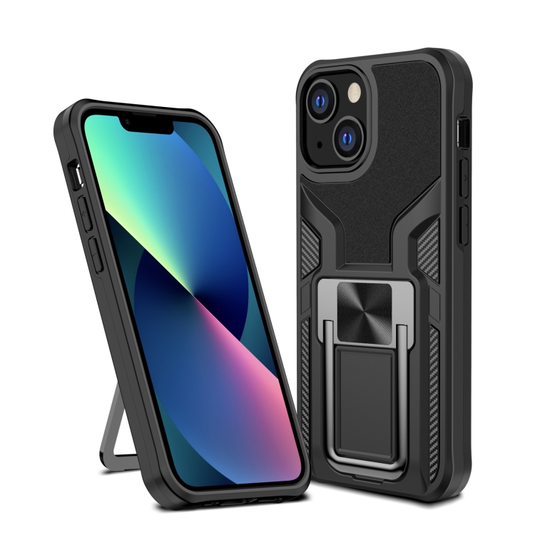 

Armor 2 in 1 PC + TPU Magnetic Shockproof Case with Foldable Holder For iPhone 13 mini(Black)