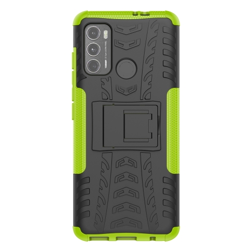 

For Motorola Moto G60 Tire Texture Shockproof TPU+PC Protective Case with Holder(Green)