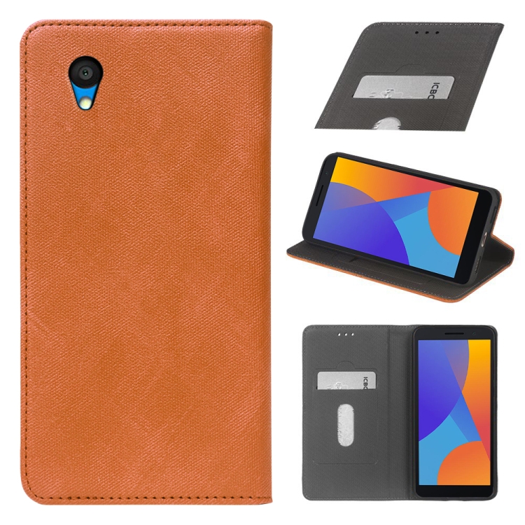 

For Alcatel 1 2021 Cloth Texture Retro Horizontal Flip PU Leather Shockproof Case with Holder & Card Slot(Brown)