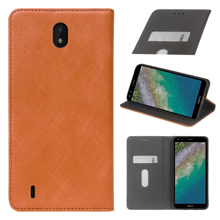 

For Nokia C01 Plus Cloth Texture Retro Horizontal Flip PU Leather Shockproof Case with Holder & Card Slot(Brown)