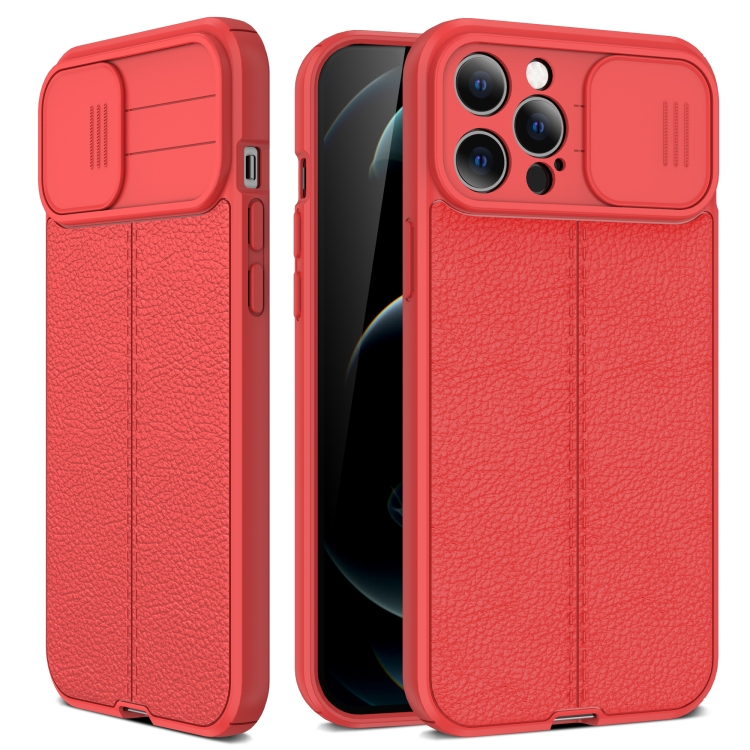 

Litchi Texture Sliding Camshield TPU Protective Case For iPhone 12(Red)
