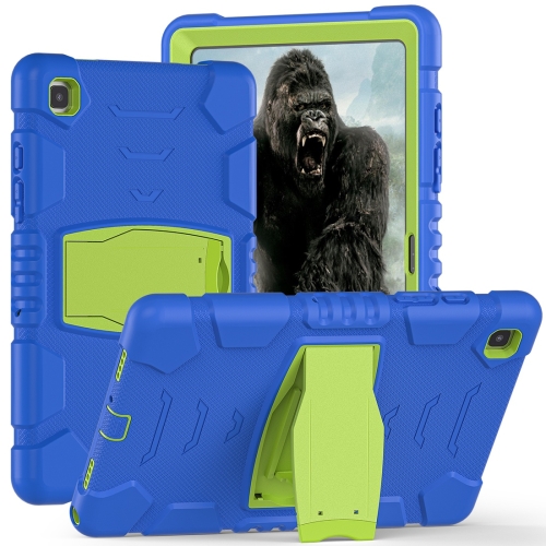 

For Samsung Galaxy Tab A7 T500 3-Layer Protection Screen Frame + PC + Silicone Shockproof Combination Case with Holder(Blue+Lime)
