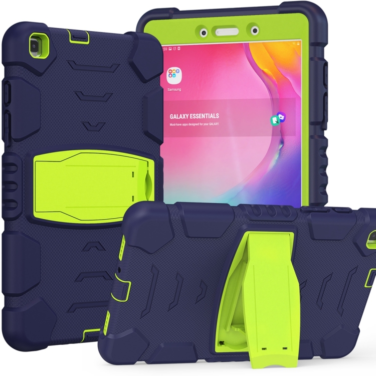 

For Samsung Galaxy Tab A8.0 2019 T290 3-Layer Protection Screen Frame + PC + Silicone Shockproof Combination Case with Holder(NavyBlue+Lime)