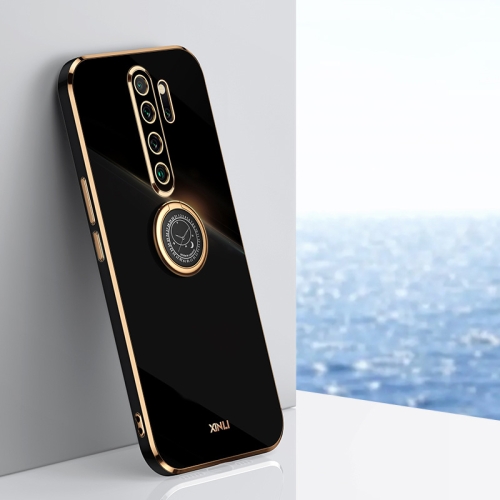 For Xiaomi Redmi Note 8 Pro XINLI Straight 6D Plating Gold Edge TPU Shockproof Case with Ring Holder(Black)