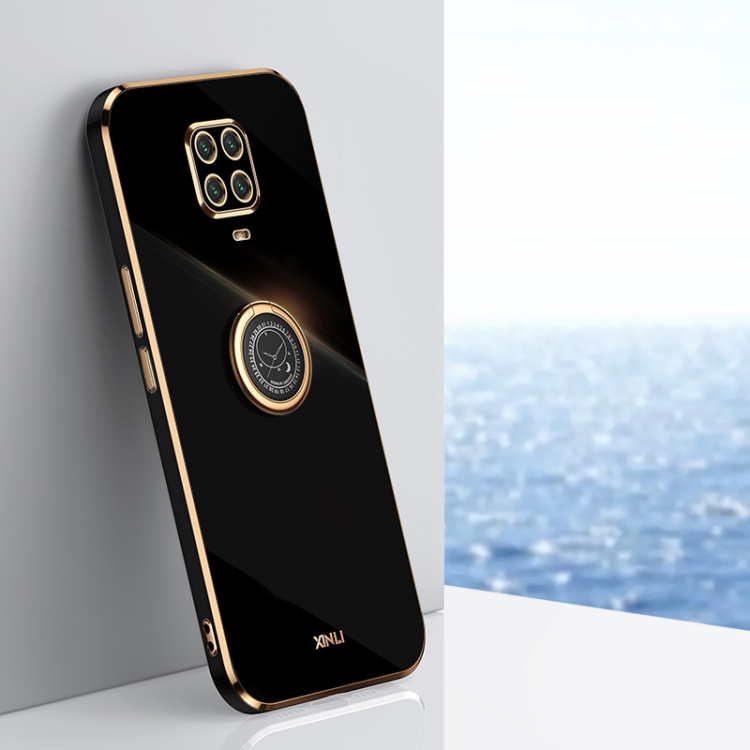 

For Xiaomi Redmi Note 9S XINLI Straight 6D Plating Gold Edge TPU Shockproof Case with Ring Holder(Black)