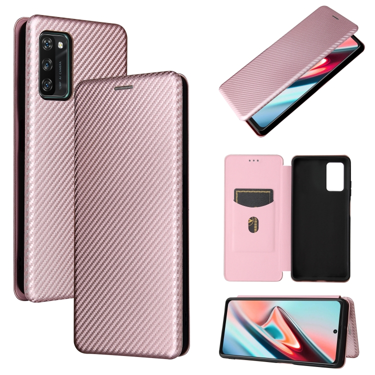 

For Blackview A100 Carbon Fiber Texture Magnetic Horizontal Flip TPU + PC + PU Leather Case with Card Slot(Pink)