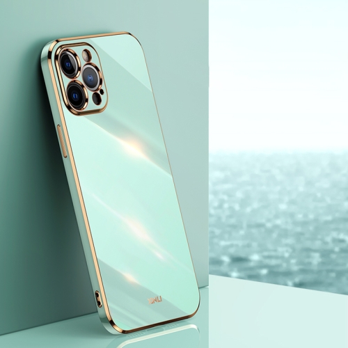 

For iPhone 12 Pro XINLI Straight 6D Plating Gold Edge TPU Shockproof Case(Mint Green)