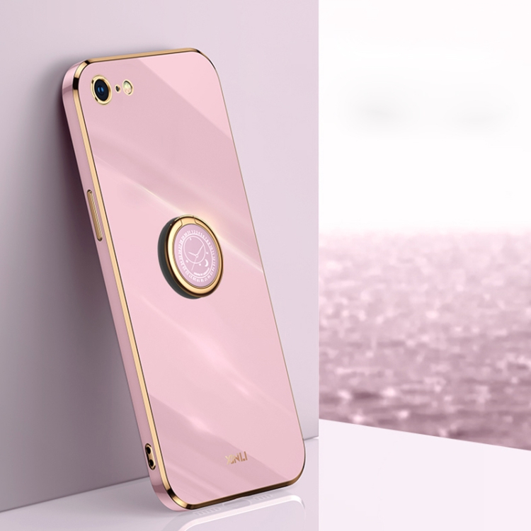 

XINLI Straight 6D Plating Gold Edge TPU Shockproof Case with Ring Holder For iPhone 6 Plus / 6s Plus(Cherry Purple)