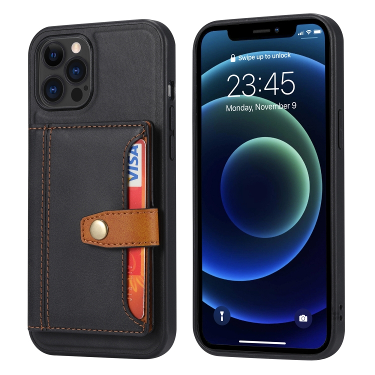 

Calfskin Color Matching Shockproof TPU + PU Case with Holder & Card Slot For iPhone 13 Pro(Black)