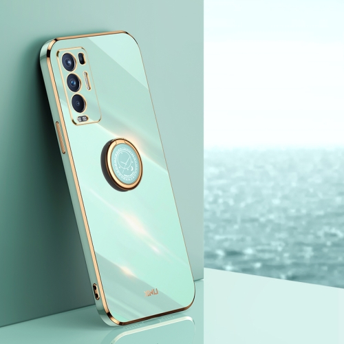 

For OPPO Reno5 Pro+ XINLI Straight 6D Plating Gold Edge TPU Shockproof Case with Ring Holder(Mint Green)