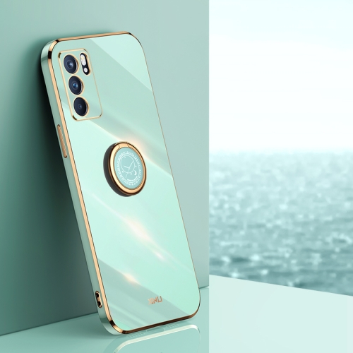 

For OPPO Reno6 Pro 5G XINLI Straight 6D Plating Gold Edge TPU Shockproof Case with Ring Holder(Mint Green)