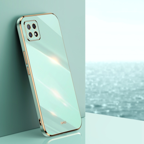 For OPPO A53 XINLI Straight 6D Plating Gold Edge TPU Shockproof Case(Mint Green)