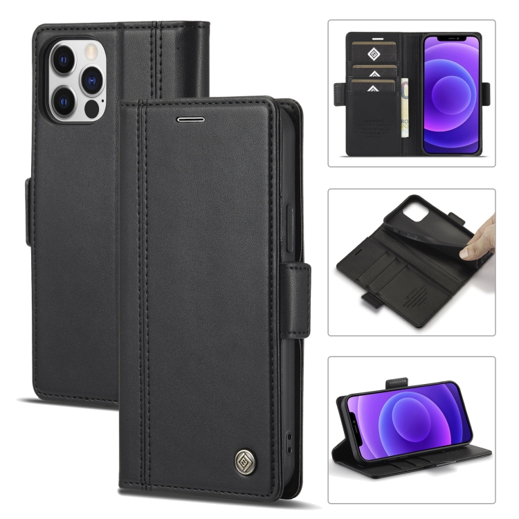 

LC.IMEEKE Magnetic Buckle PU + TPU Horizontal Flip Leather Case with Holder & Card Slots & Wallet For iPhone 12 / 12 Pro(Black)